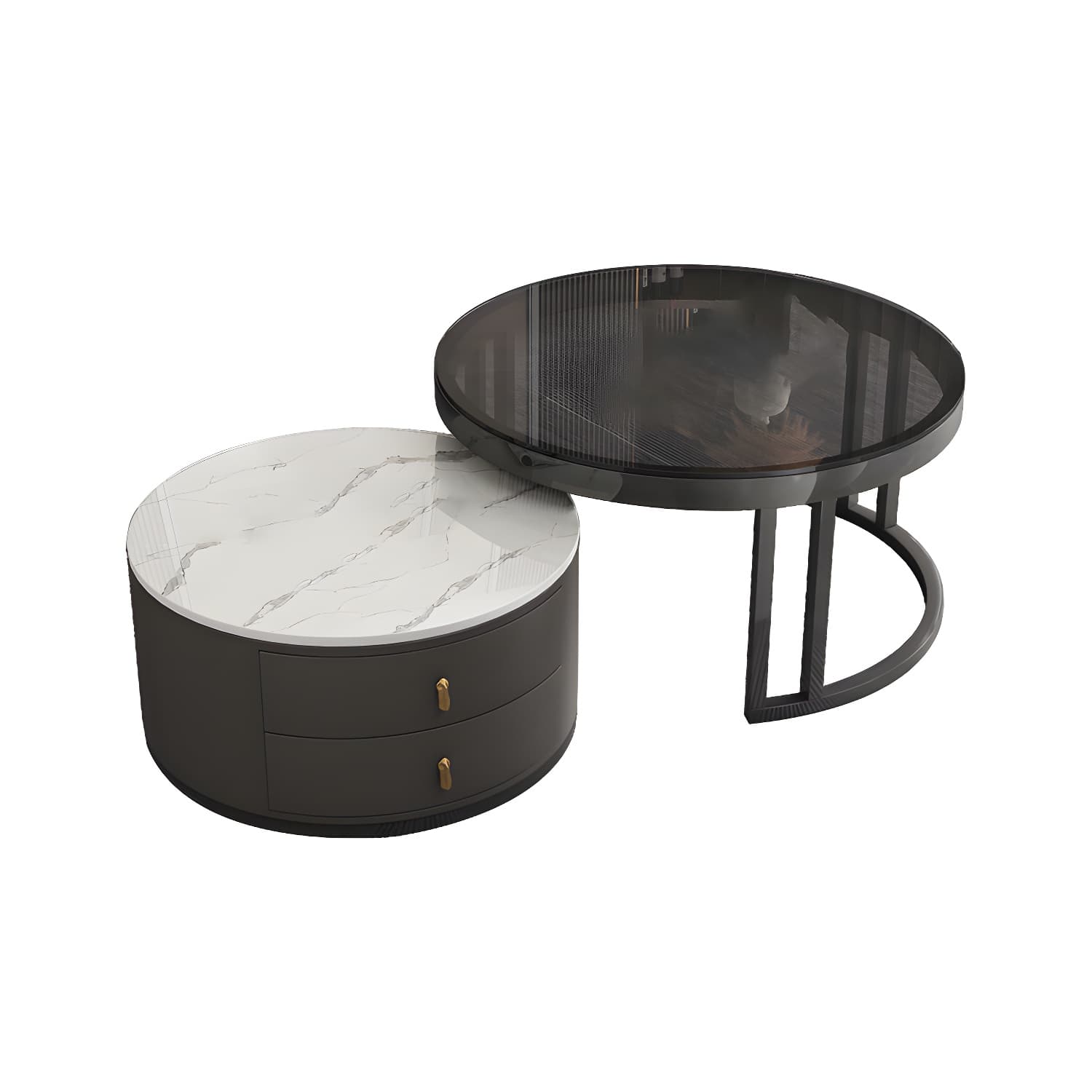 Round Tropical Coffee Table Storage 2 Nesting Coffee Table Set - image 4