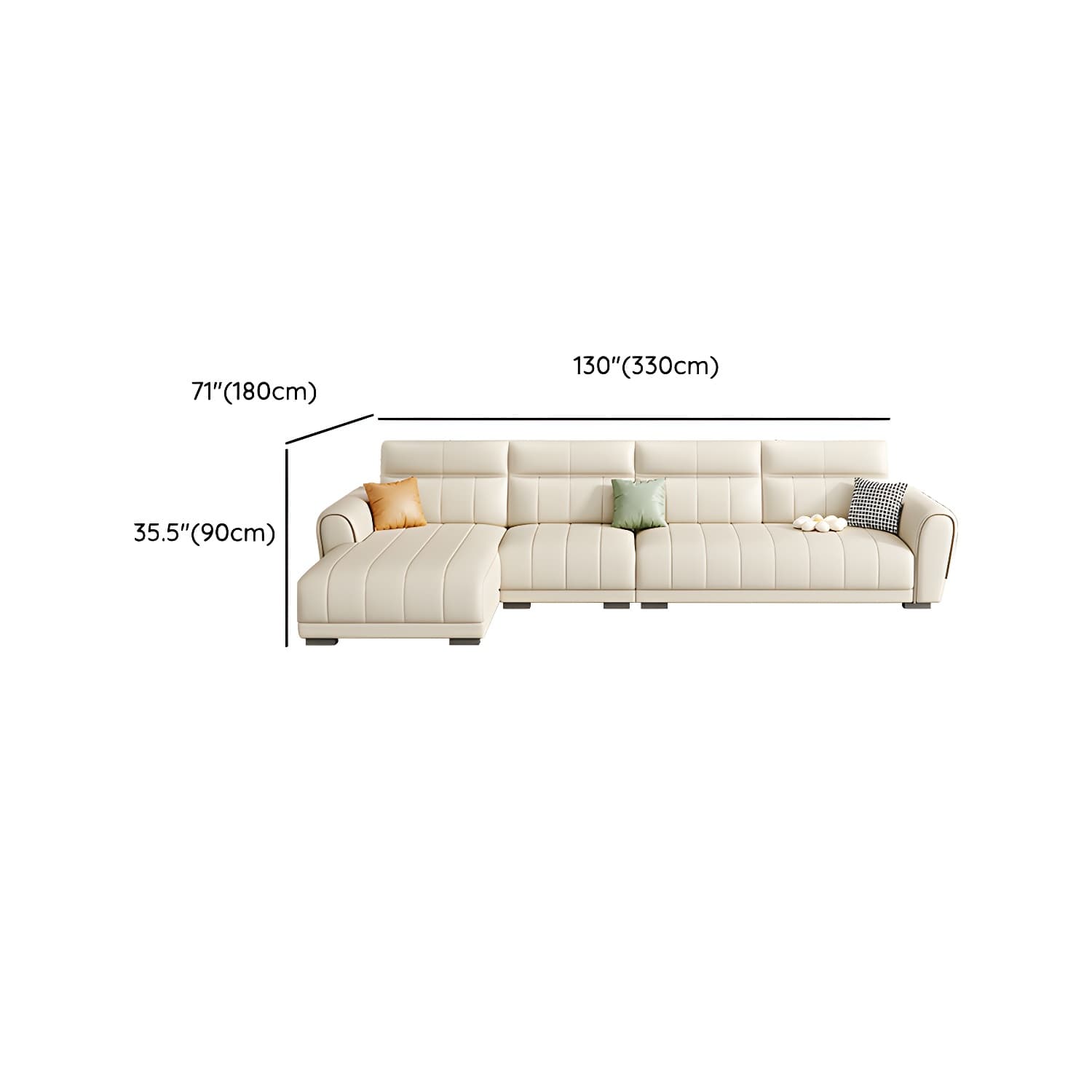 Scandinavian Wood Frame Beige Faux Leather Sectional with Cushion Back - image 25