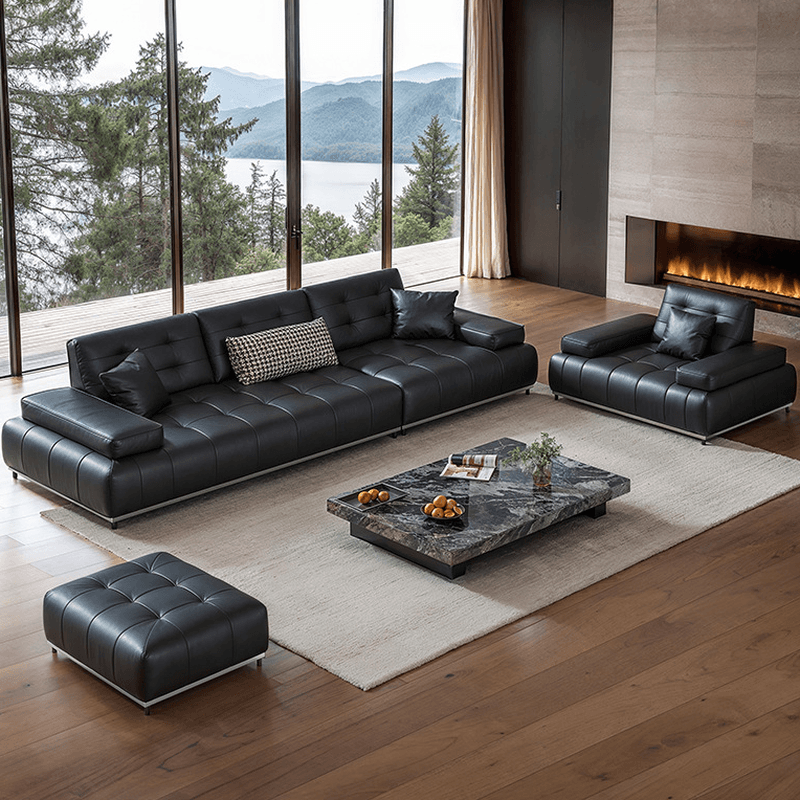 Straight/L-Shape Sofa Couch/Sofa Recliner with Tufted Back in Dark, Horizontal/Left Hand Facing, Decorative-stitched - image 4