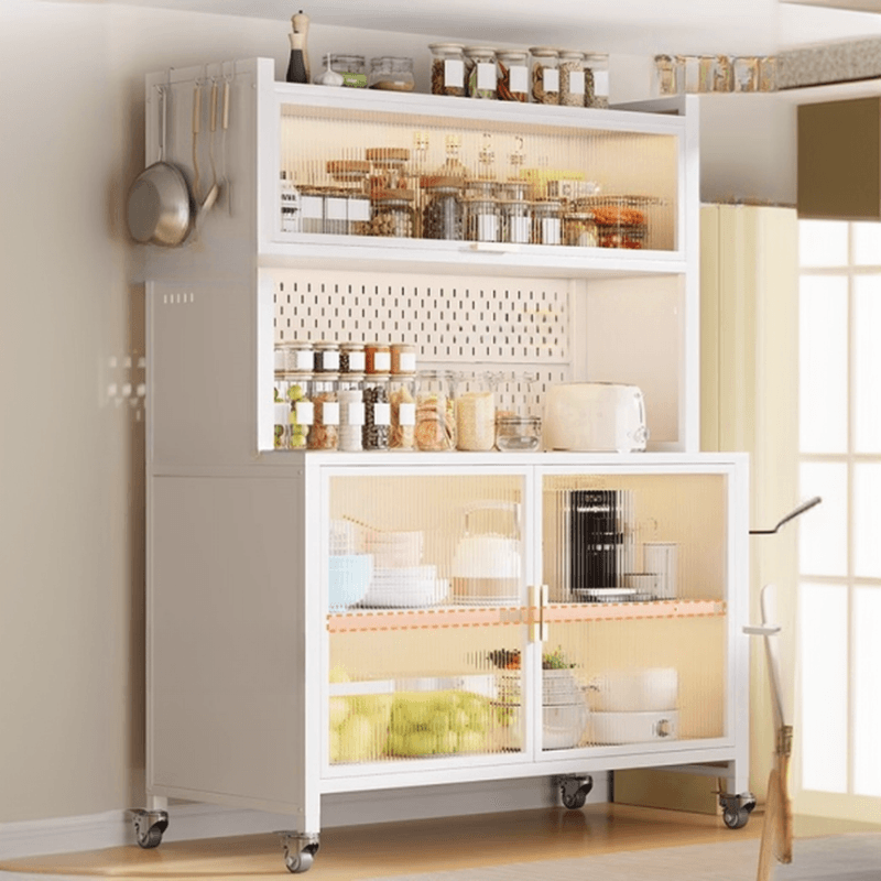 Narrow Steel Countertop Sideboard with Wheels, Cupboard, Changeable Shelf, and 3/4 Doors - image 3