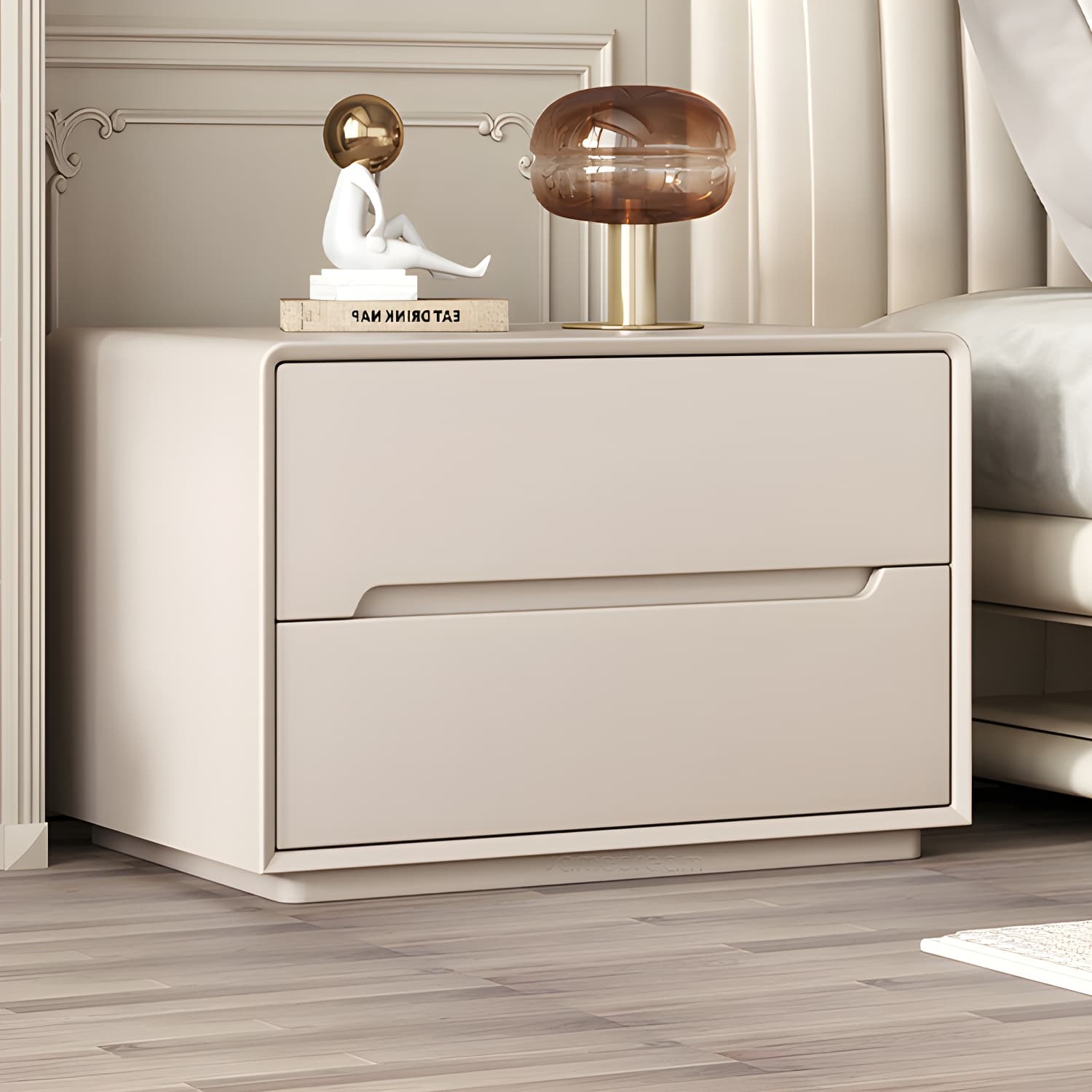 Modern Faux Leather Nightstand with 2 Drawers & No Distressing - Light Wood Tone - image 10