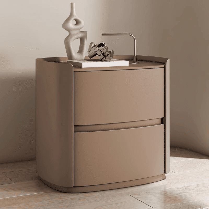 Art Deco Drawer Storage Nightstand with 2 Drawers and Artificial Leather Countertop - image 6