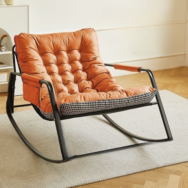 Chic Upholstered Indoor Rocking Chair with Modern Black Metal Legs - image 6