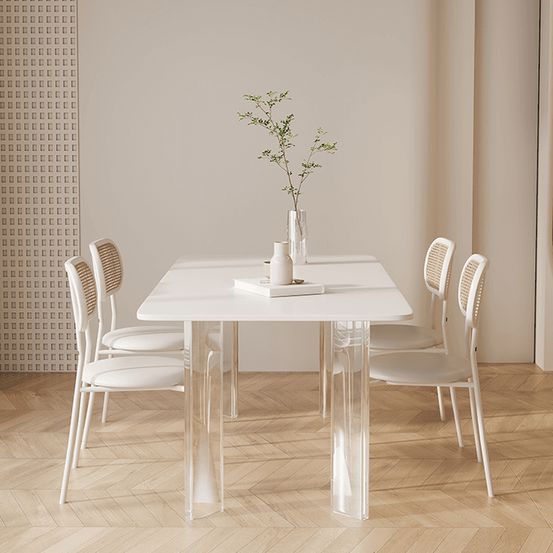 Minimalist Rectangular Slate Stone Dining Table Set with 4 Legs and Padded Chair Back - image 4