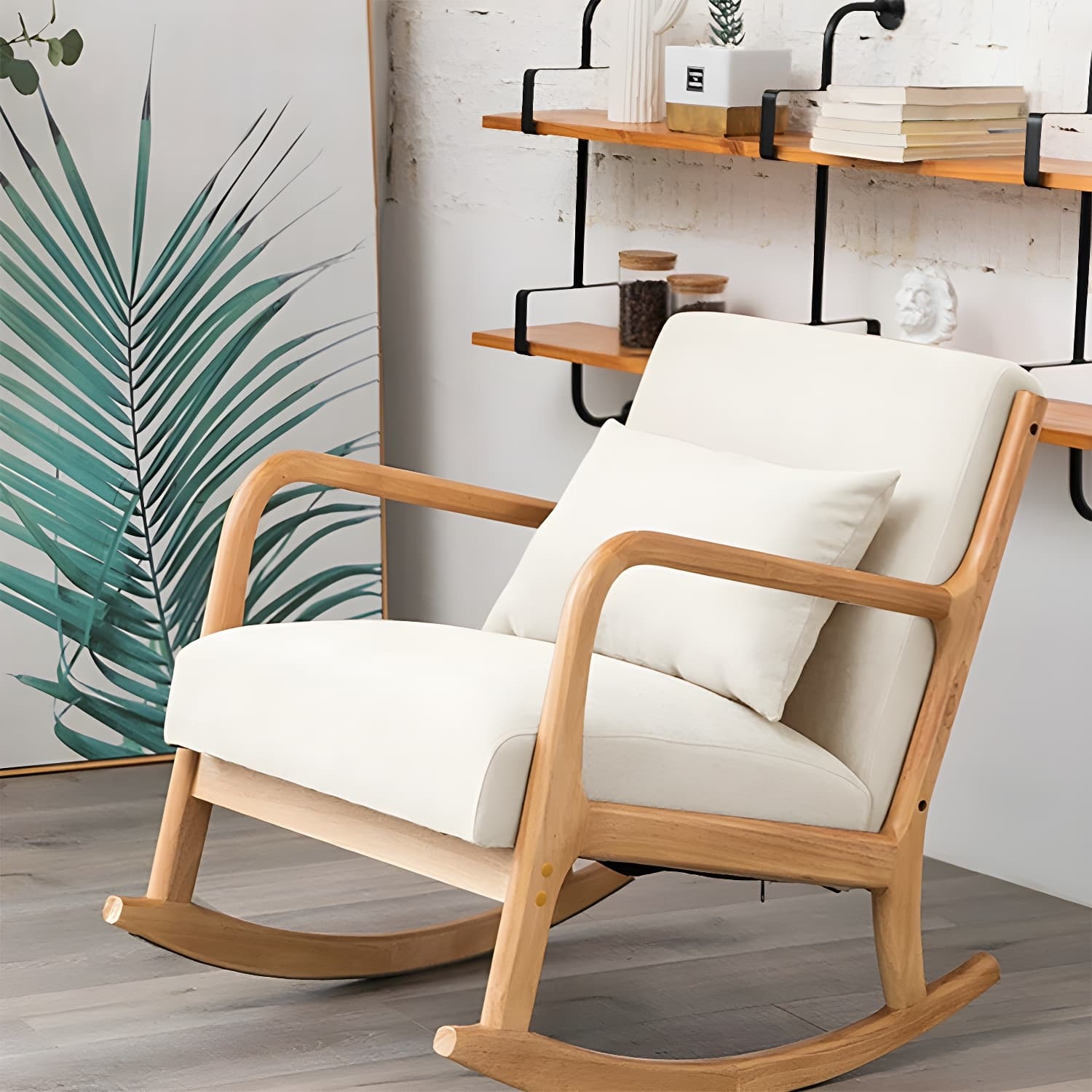 Mid-Century Modern Rocking Accent Chair with Solid Wood Frame and a Pillow - image 10