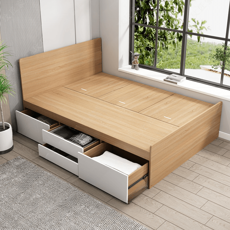 Natural Color Solid Color Storage Included with 4 Storage Boxes for Bedroom