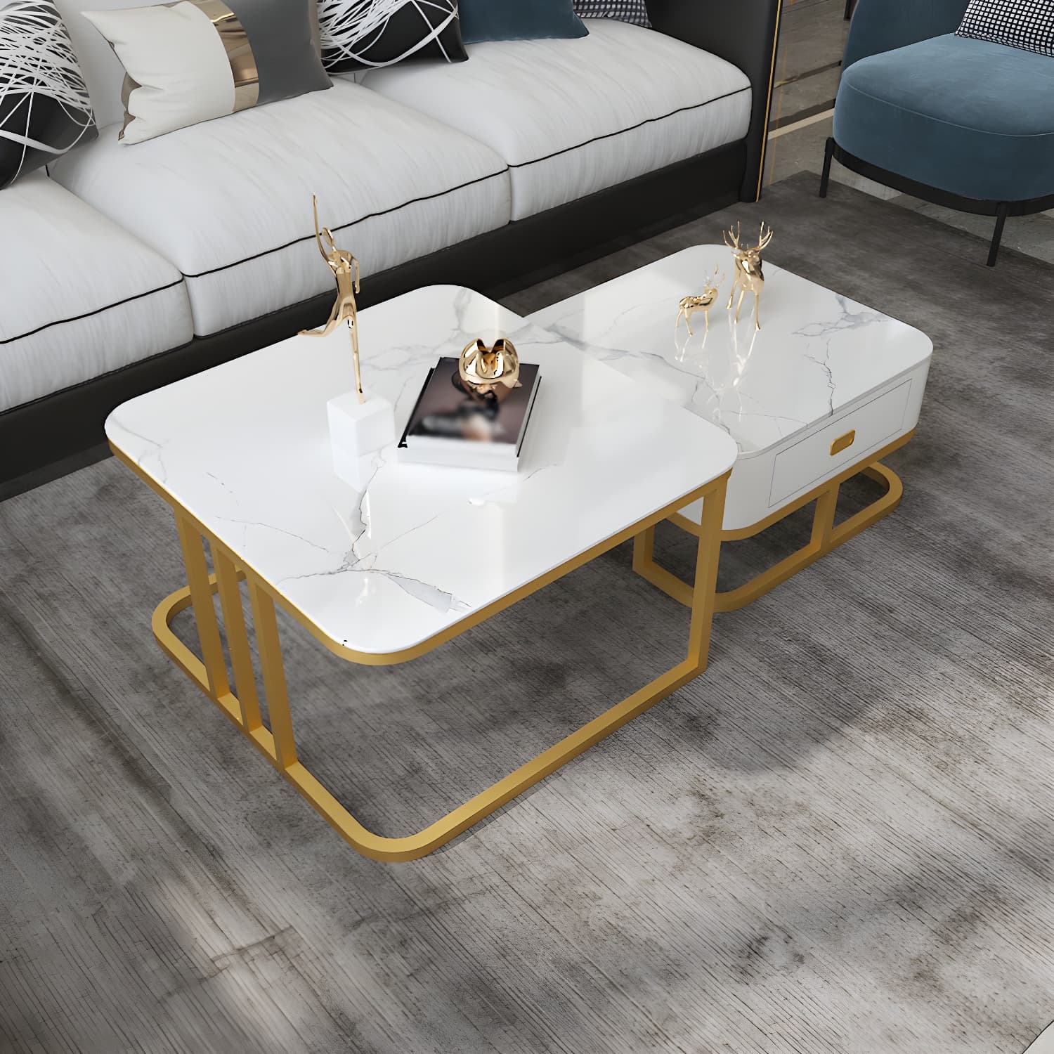 Round Slate/ Glass Coffee Table Frame 2 Nesting Cocktail Table with Storage - image 12