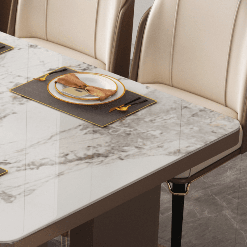 Rectangular Slate Dining Table Set with Two-sided Pedestal, Padded Chair, Back, and Multicolor Top - image 5
