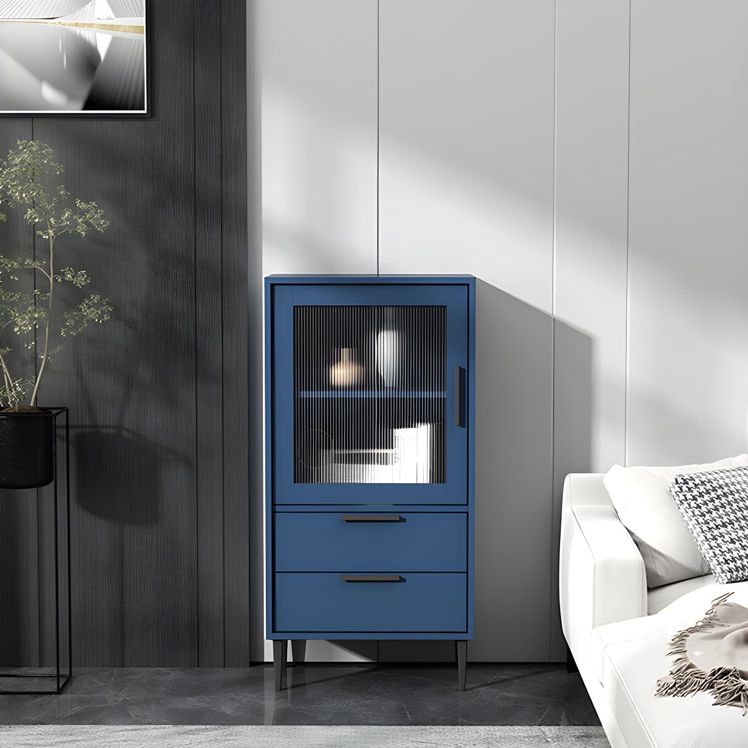 Wooden Accent Cabinet with Glass Door and 2 - Drawer 11.81" Wide Side Cabinet