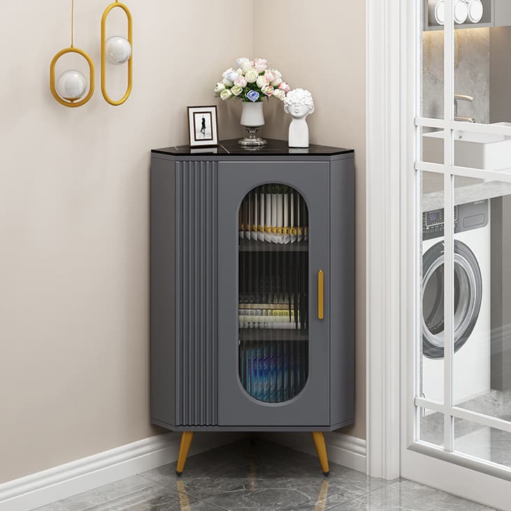 Elegant Corner Modern Accent Cabinet with Glass Doors and Metal Base