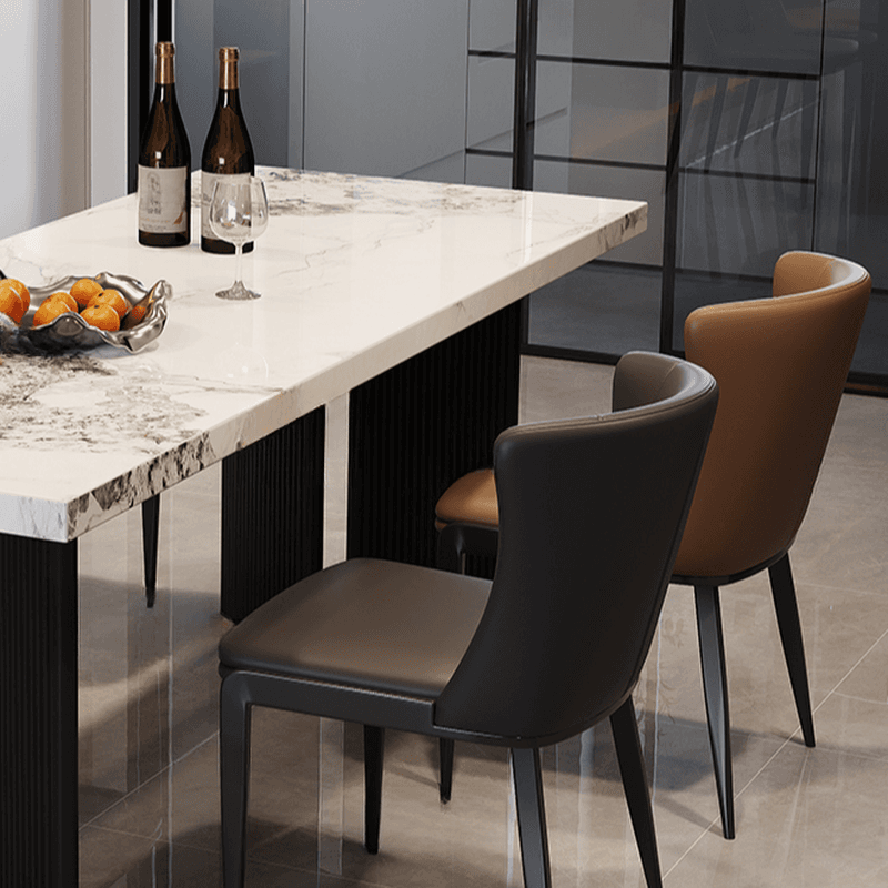 Dining Table Set with Slate Stone Top, Two-sided Pedestal, Fixed Table, Padded Chair, Back, and White Finish - image 8