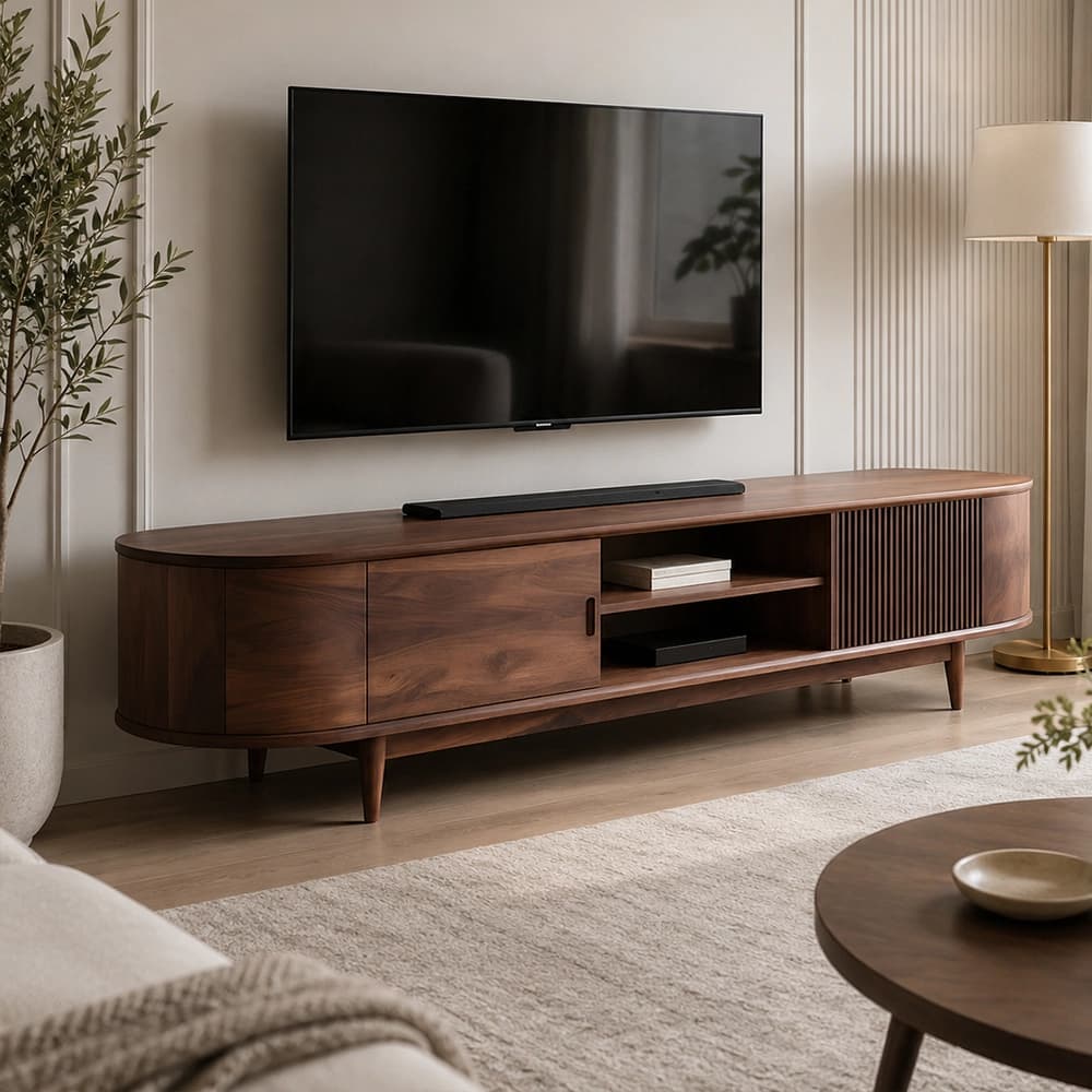 Solid Walnut Low Media Console lifestyle 2