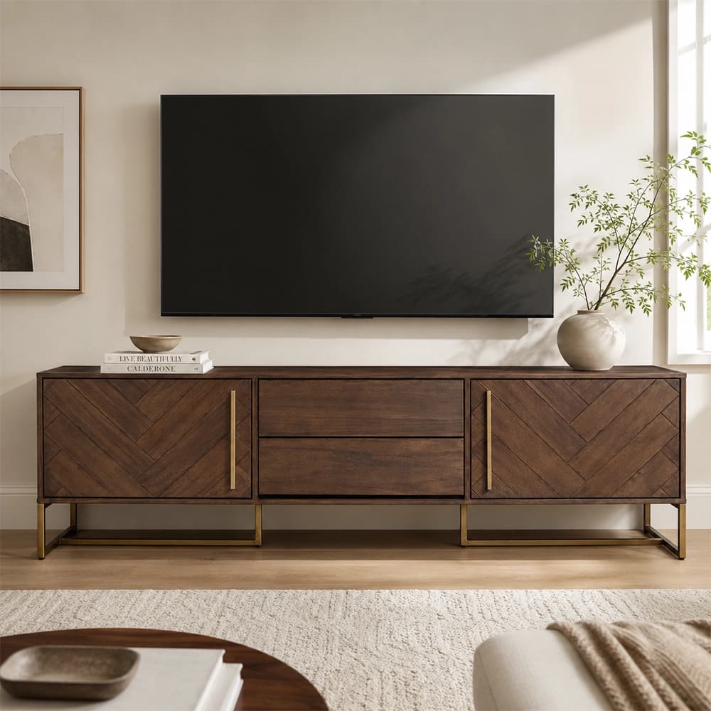 Herringbone Wood Media Console lifestyle 1