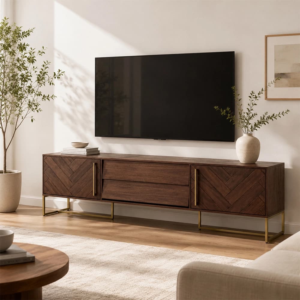 Herringbone Wood Media Console lifestyle 2