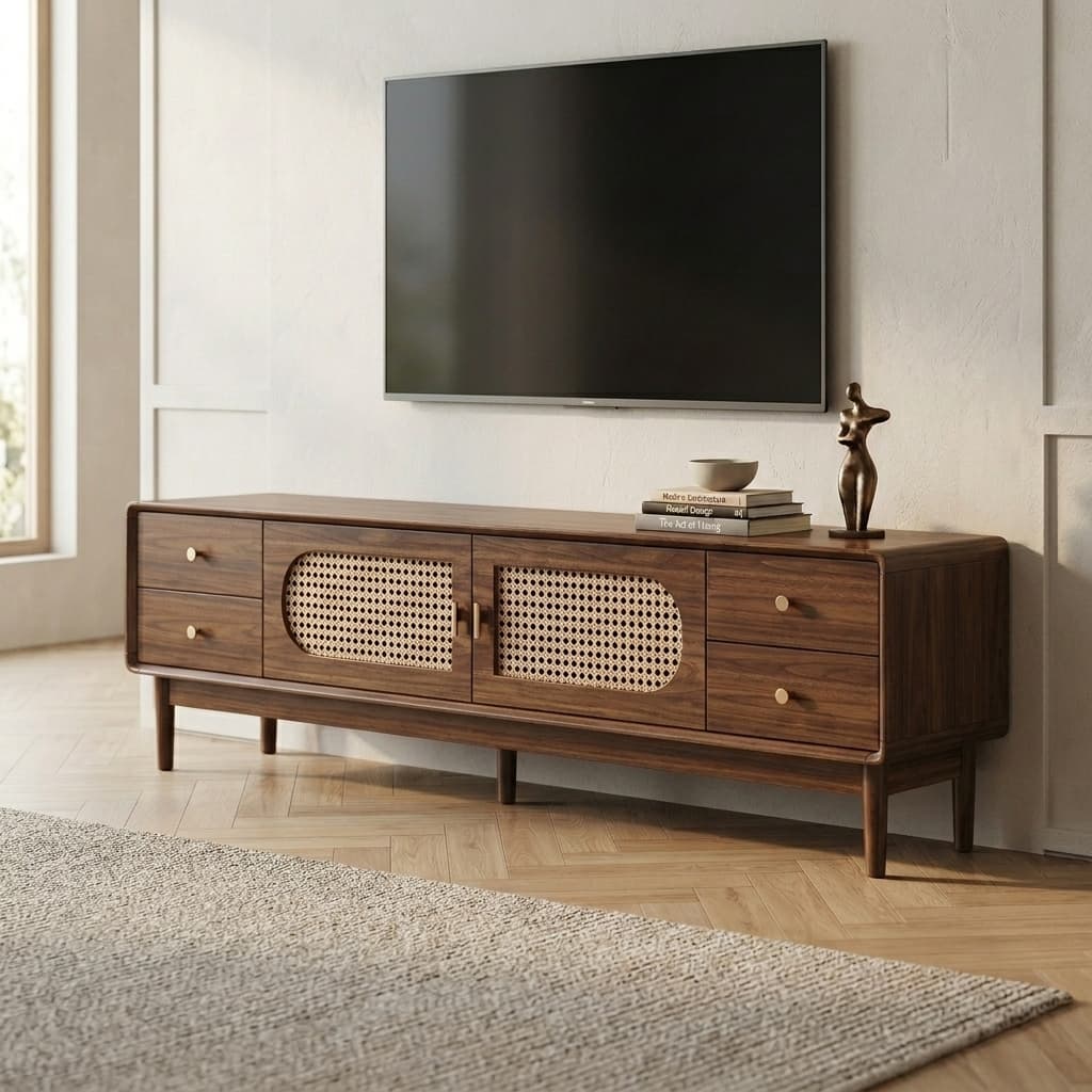 Mid-Century Solid Wood Media Console lifestyle 1