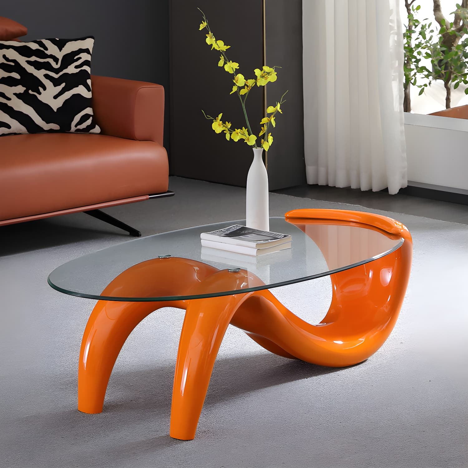 Oval Glass & Steel Coffee Table lifestyle 1