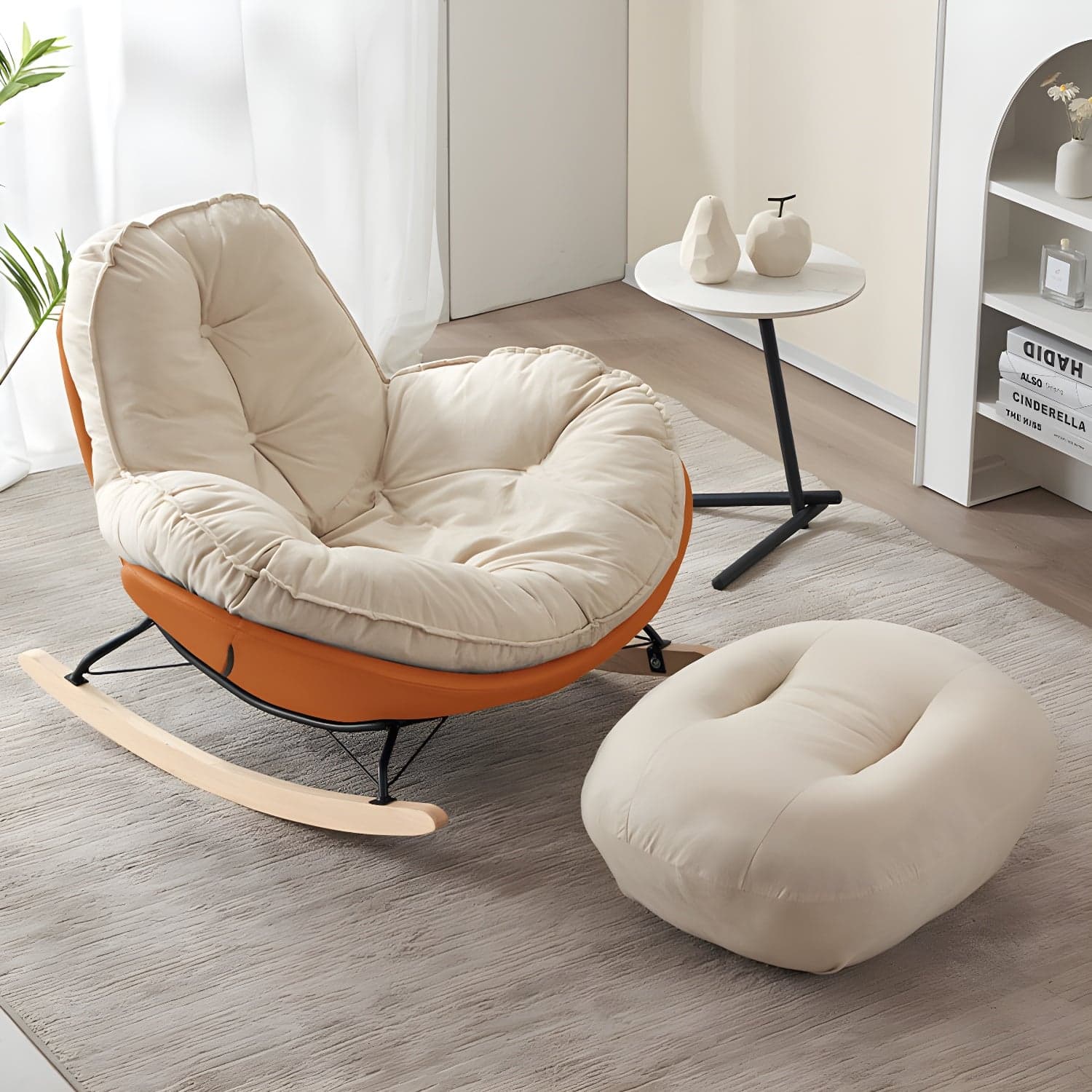 Upholstered Rocking Chair with Wood Base