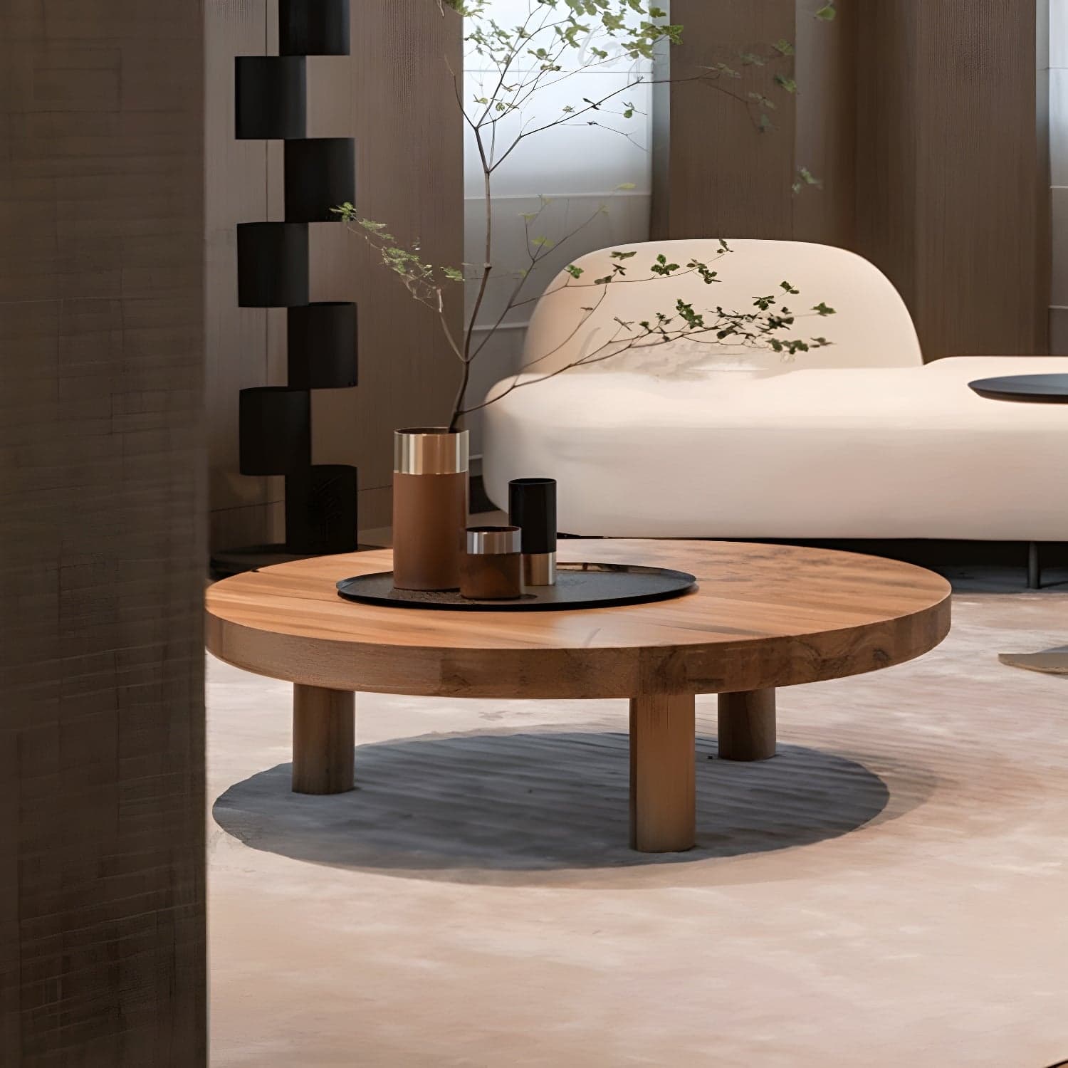 Three-Leg Round Wood Cocktail Table lifestyle 3