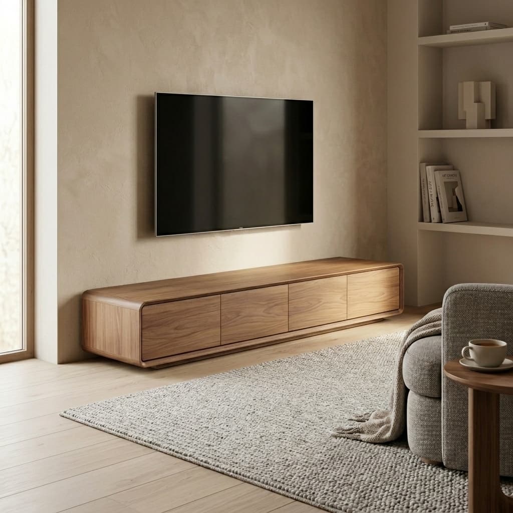 Walnut Low-Profile TV Console lifestyle 1
