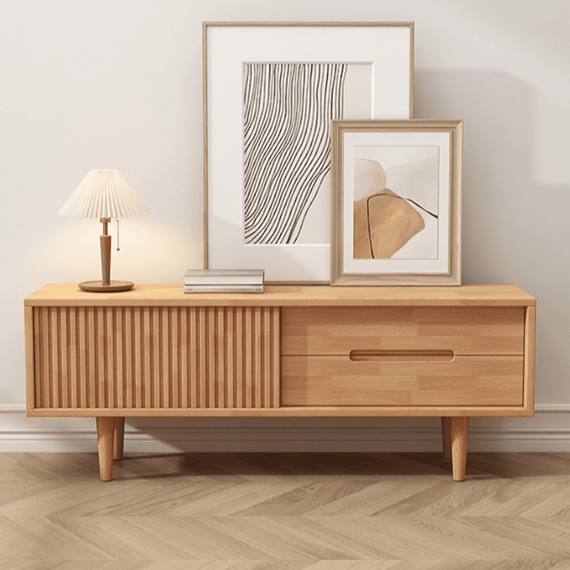 Solid Oak Mid-Century TV Stand lifestyle 3