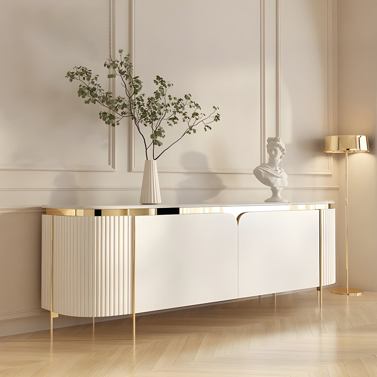 Solid Wood & Marble Media Console lifestyle 2