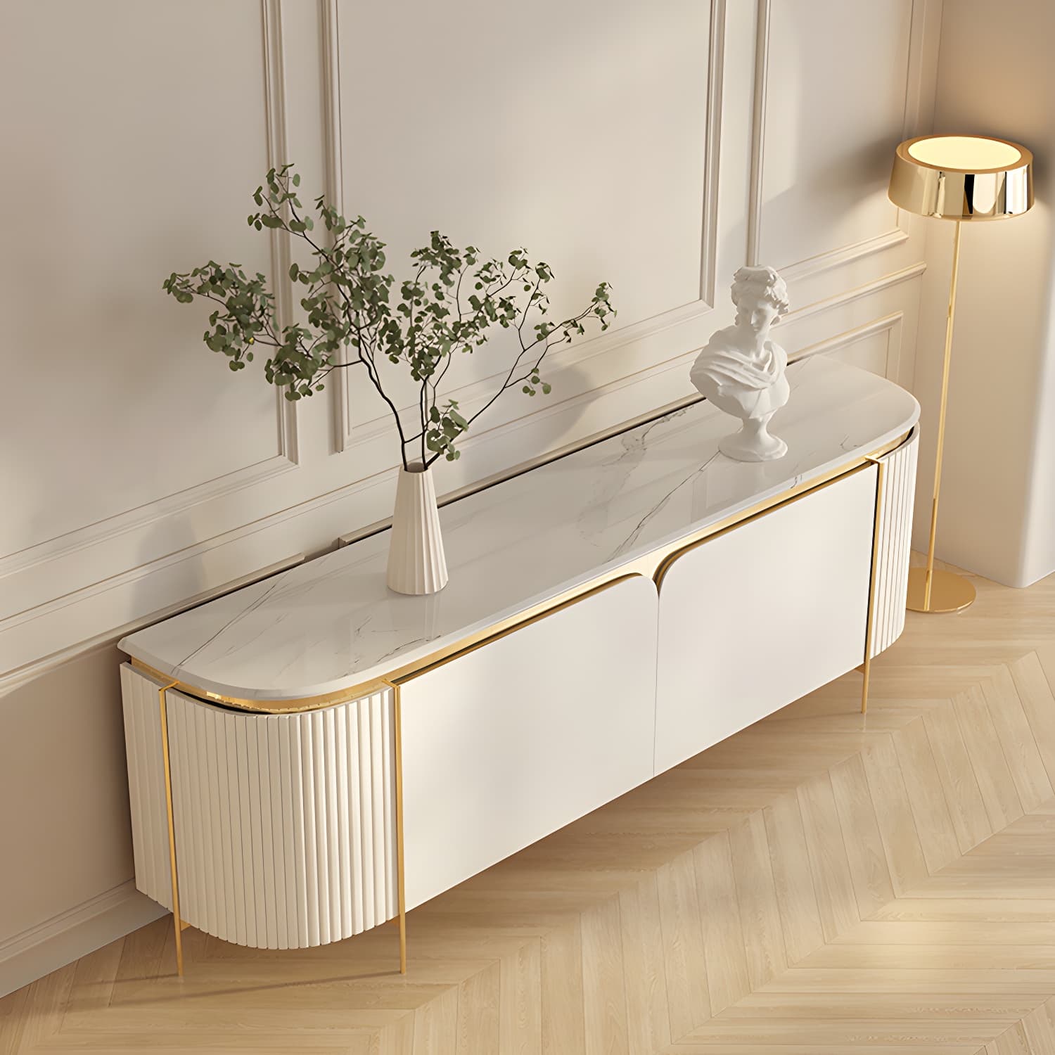 Solid Wood & Marble Media Console lifestyle 3