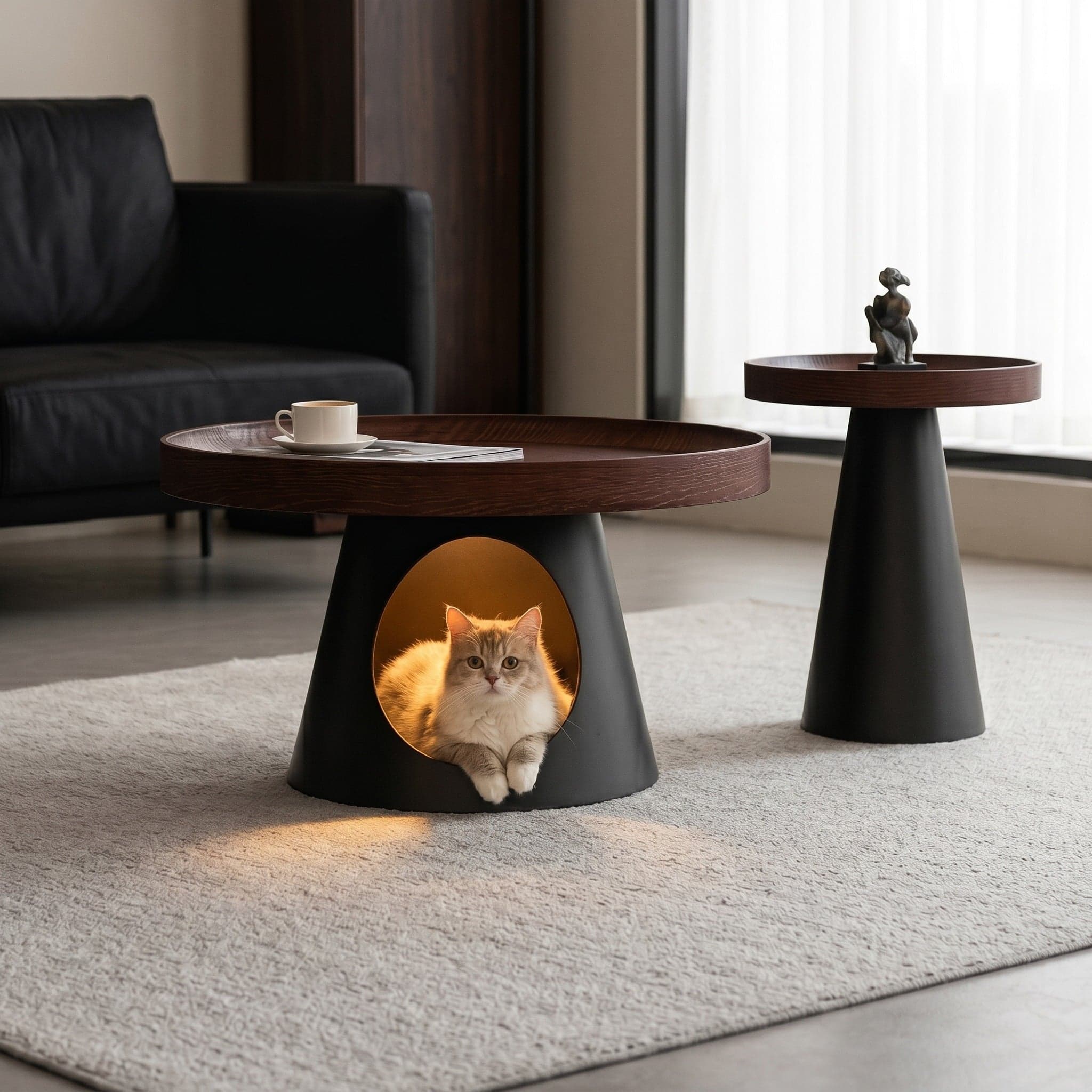 Round Coffee Table with Cat Den lifestyle 3
