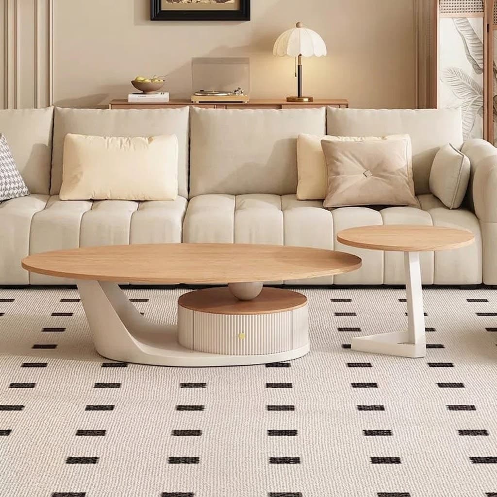 Natural Wood Oval Coffee Table lifestyle 2