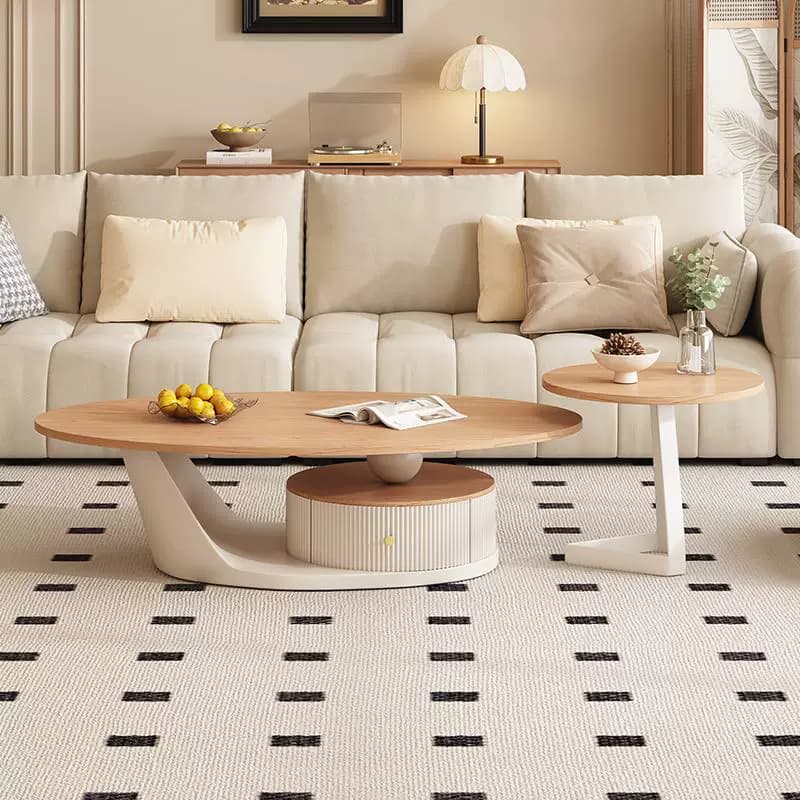 Natural Wood Oval Coffee Table lifestyle 3