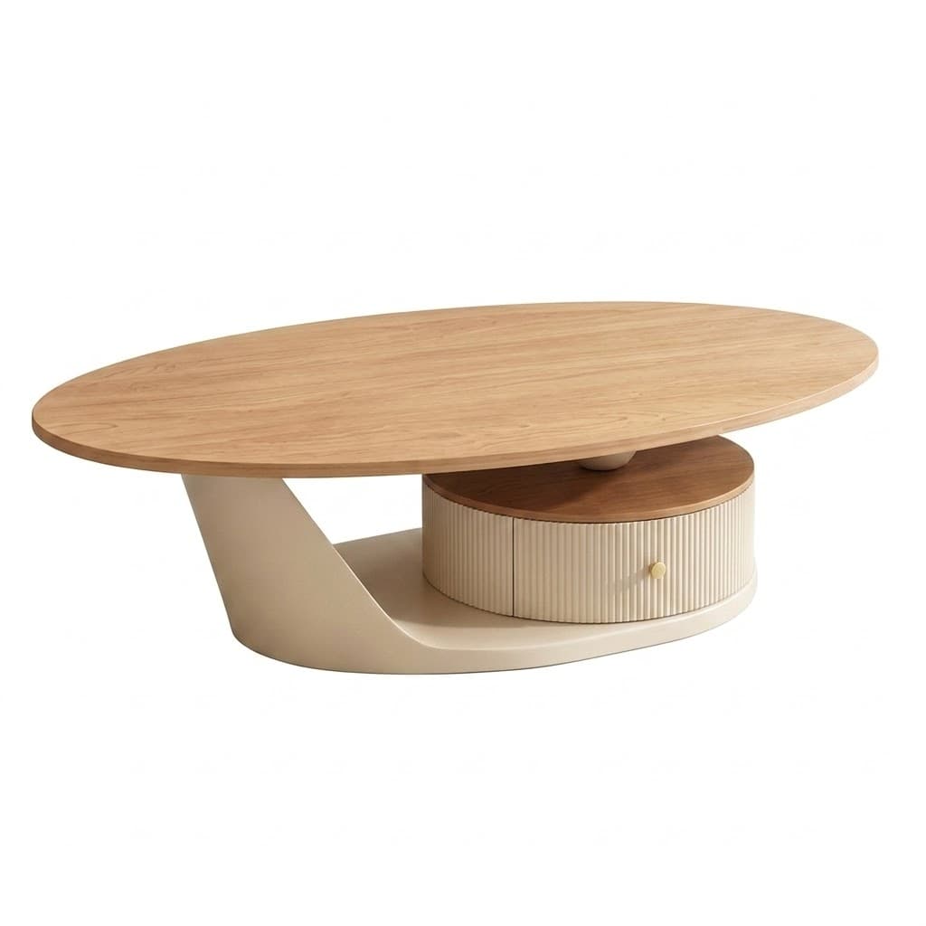 Natural Wood Oval Coffee Table lifestyle 1