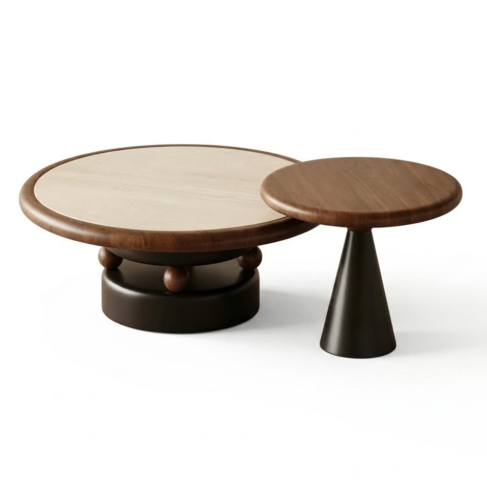Sculptural Round Coffee Table Set lifestyle 1