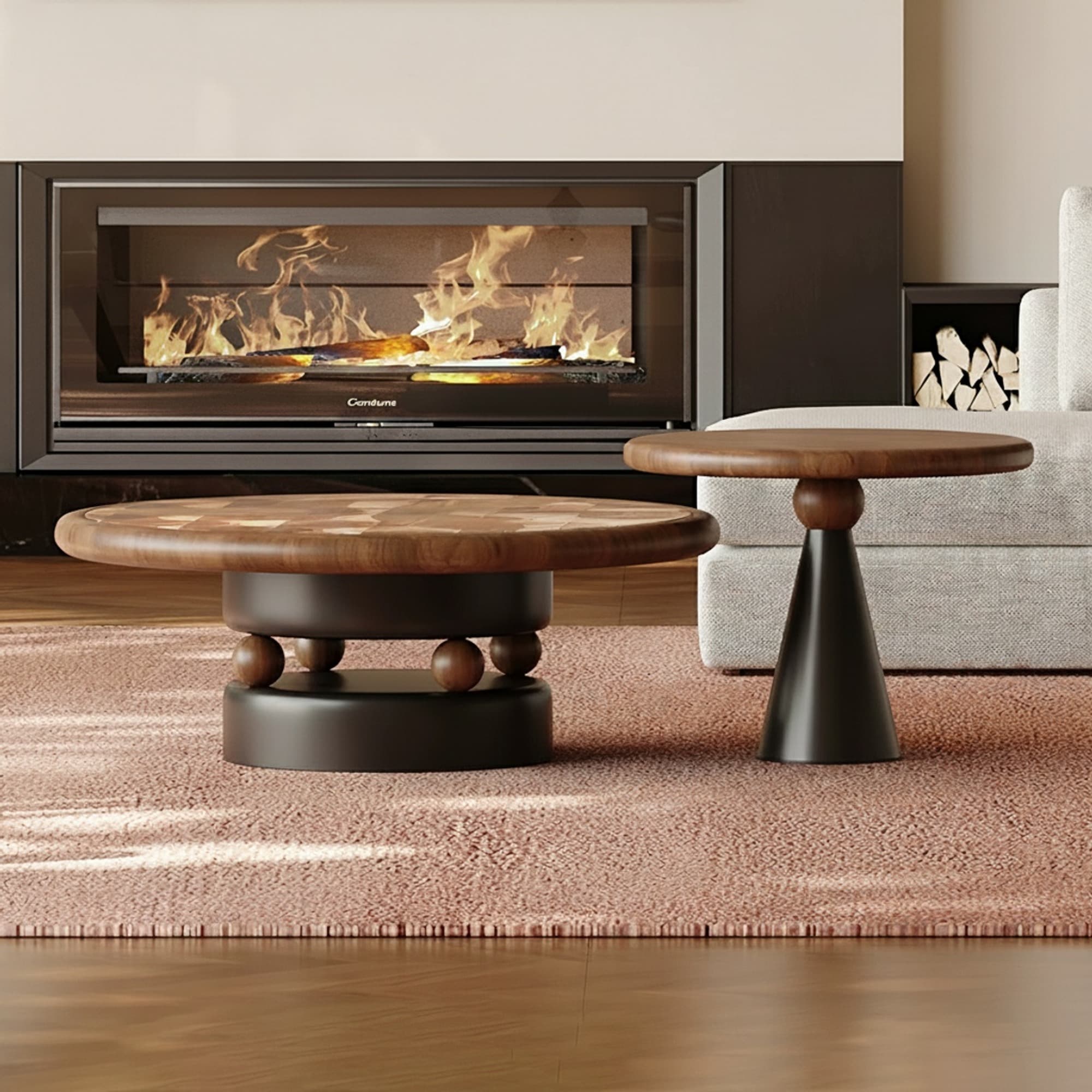 Sculptural Round Coffee Table Set lifestyle 2