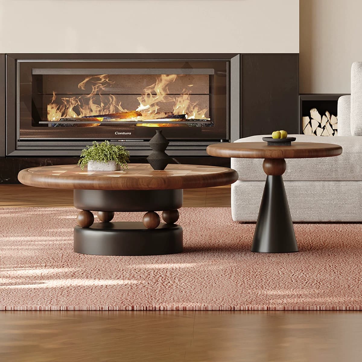 Sculptural Round Coffee Table Set lifestyle 3