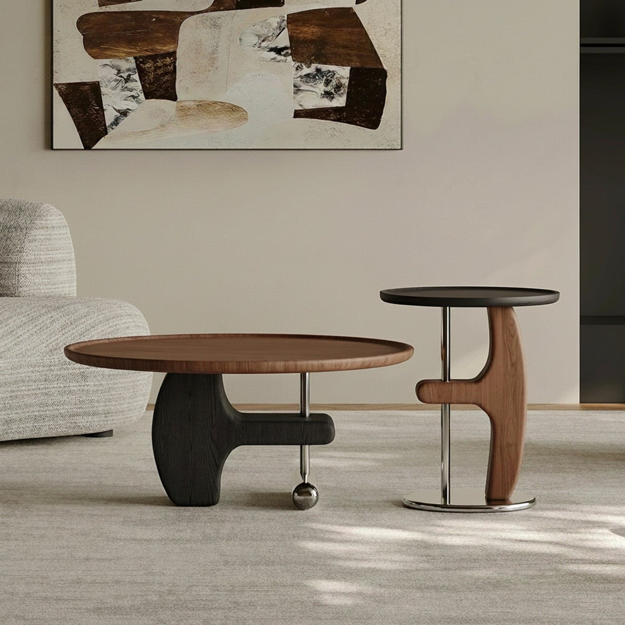 Walnut Crescent Coffee Table Set lifestyle 2