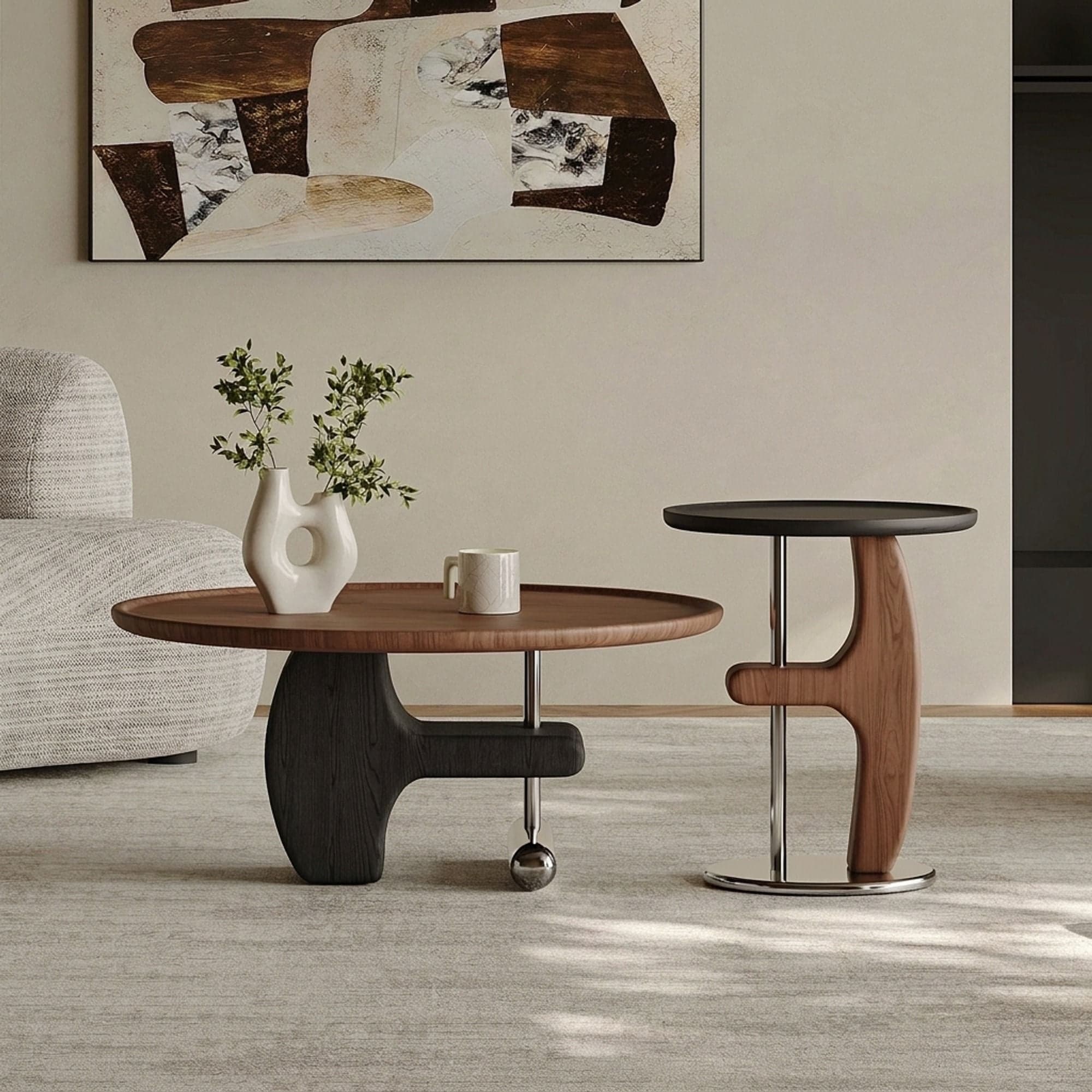 Walnut Crescent Coffee Table Set lifestyle 3