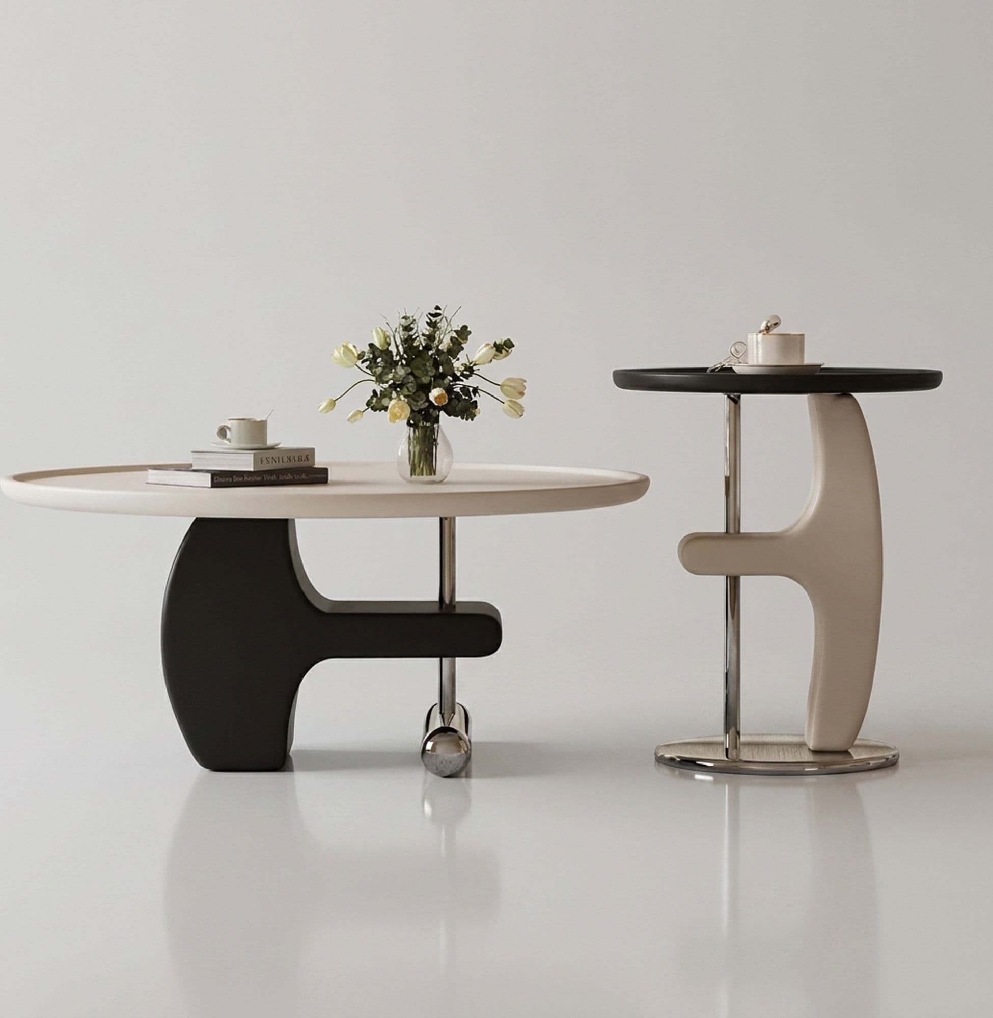 Walnut Crescent Coffee Table Set lifestyle 1