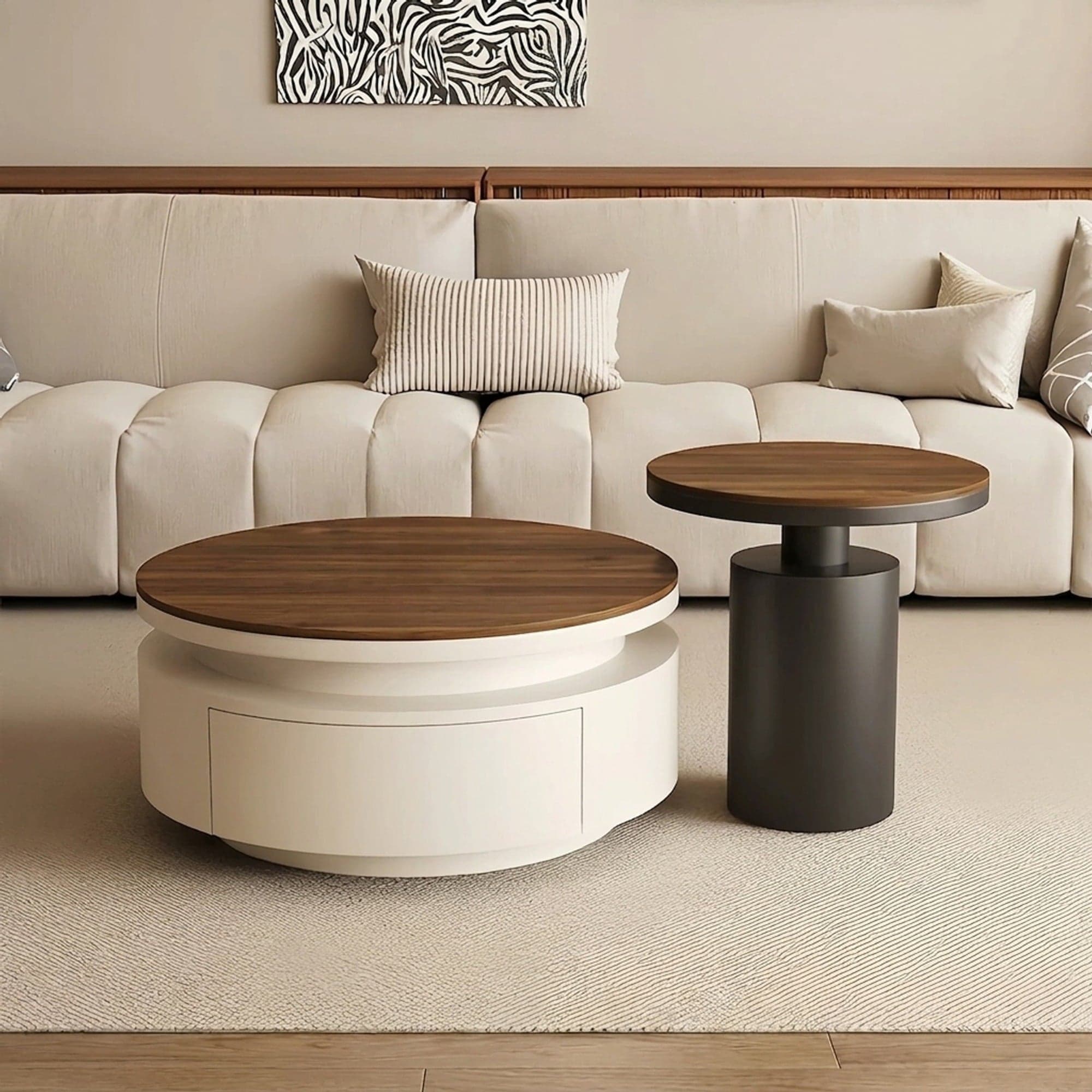 Round Walnut Storage Coffee Table lifestyle 2