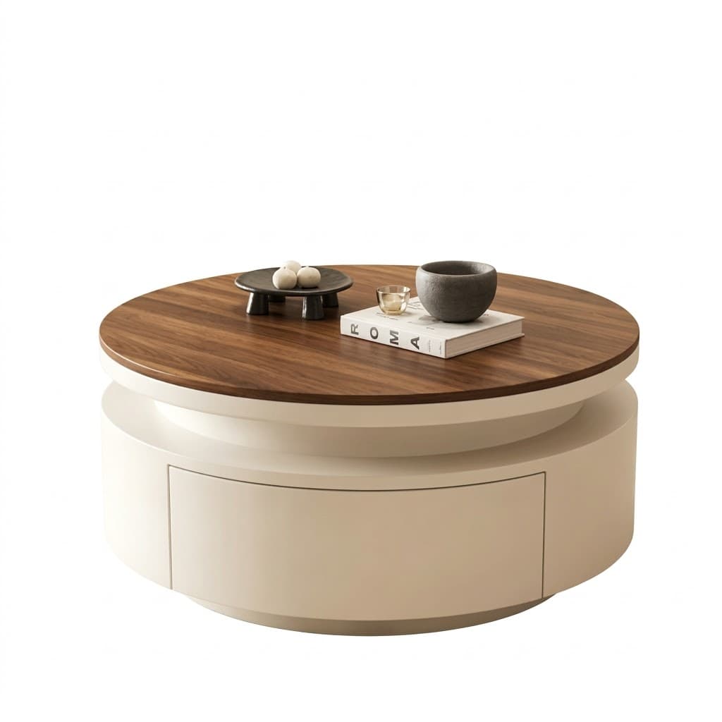 Round Walnut Storage Coffee Table lifestyle 1