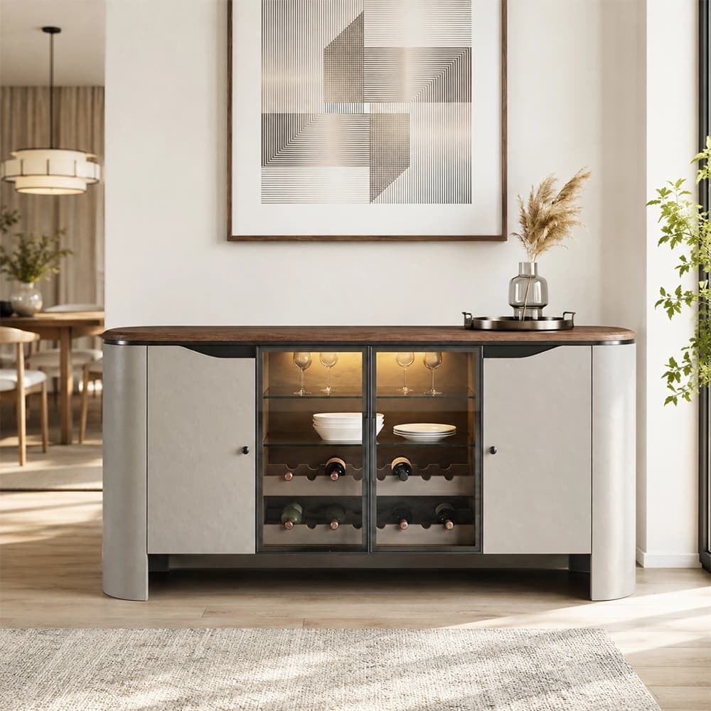 63" Organic Modern Plywood and Glass Sideboard with Storage