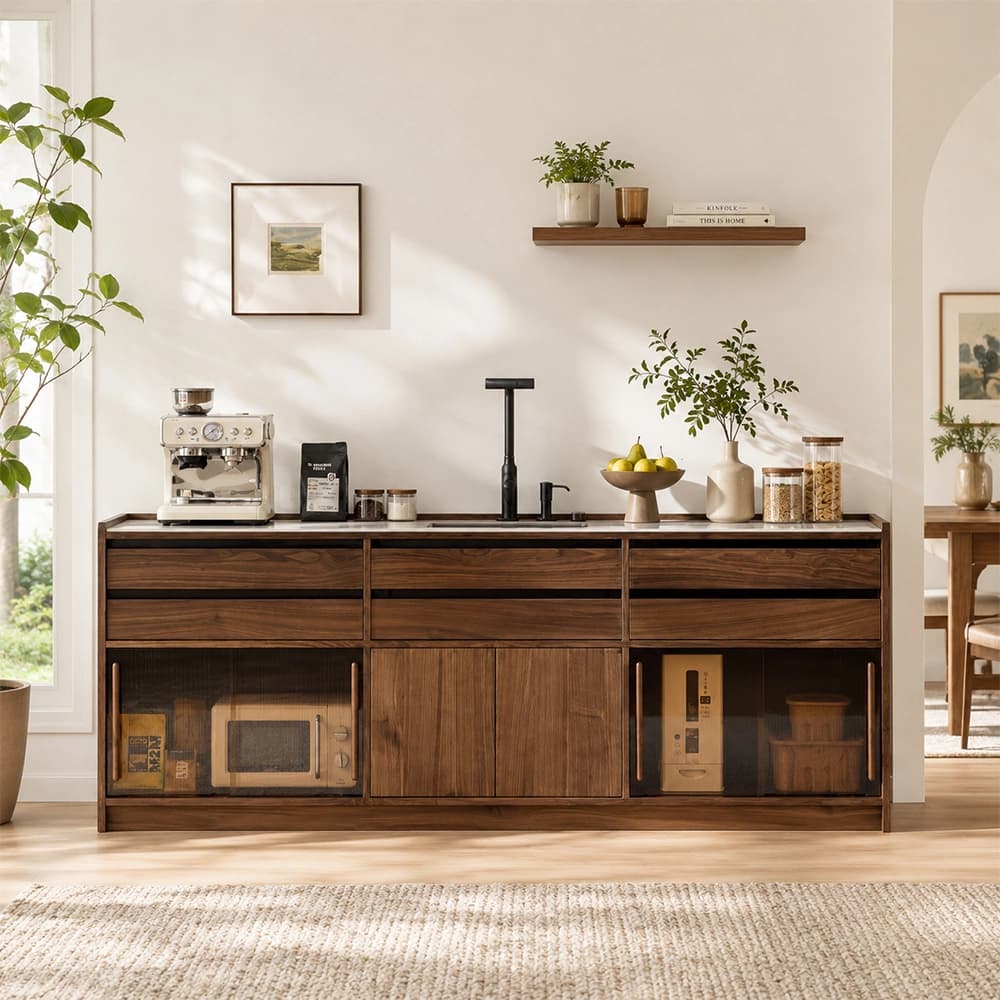 Black Walnut Coffee Cabinet with Slab Top lifestyle 1
