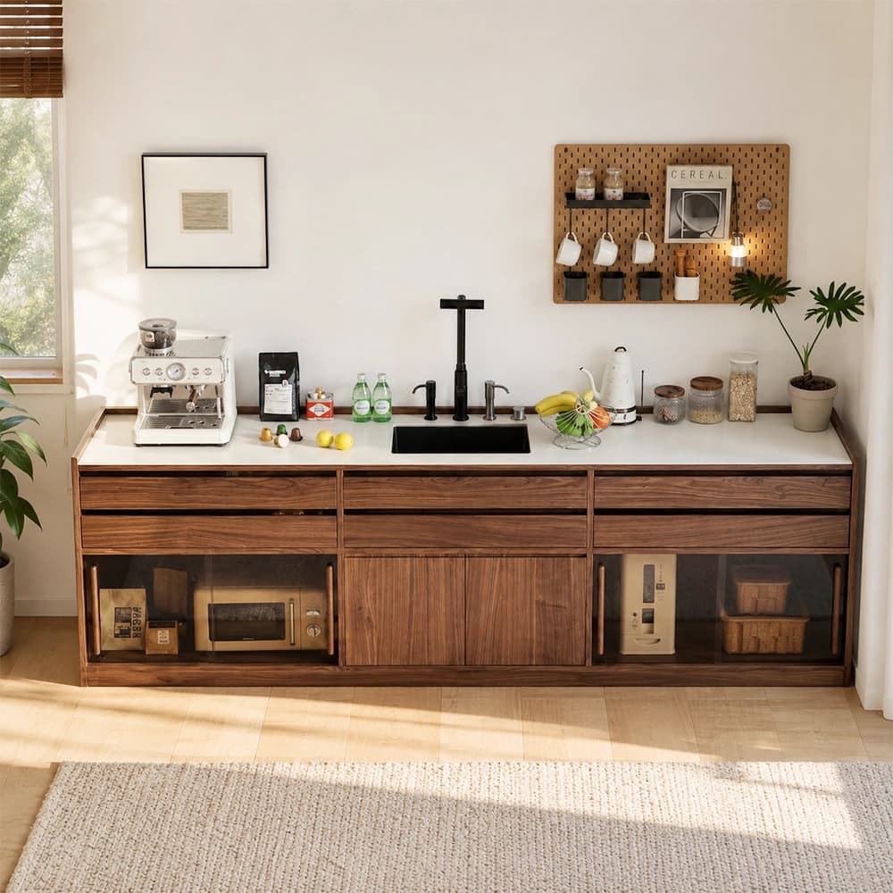 Black Walnut Coffee Cabinet with Slab Top lifestyle 3