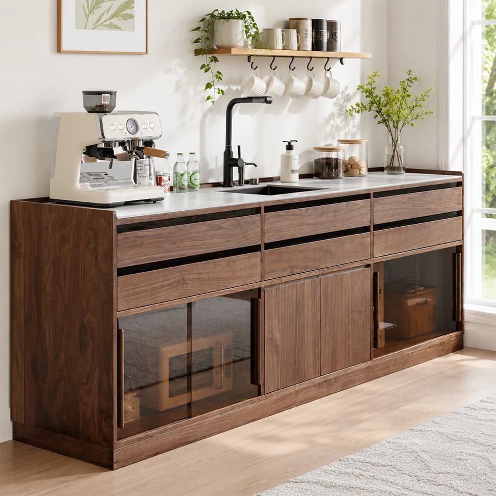 Black Walnut Coffee Cabinet with Slab Top lifestyle 2