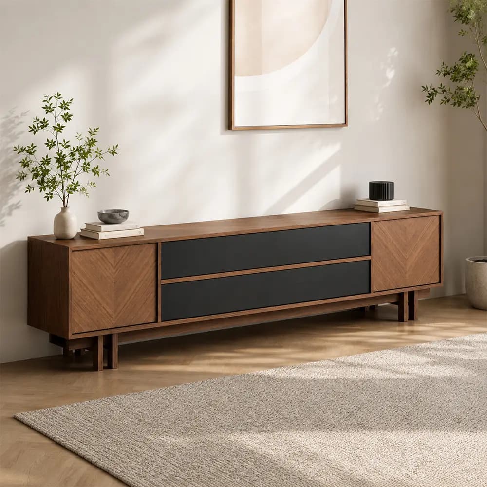 Walnut Color Block Media Console lifestyle 2