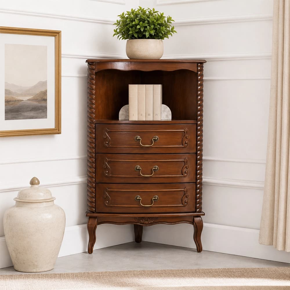 Vintage Cherry Corner Cabinet lifestyle 1