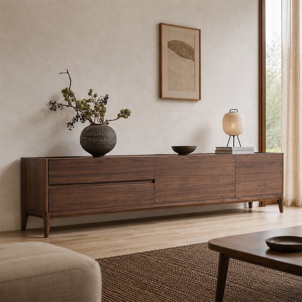 Minimalist Black Walnut TV Stand lifestyle 3