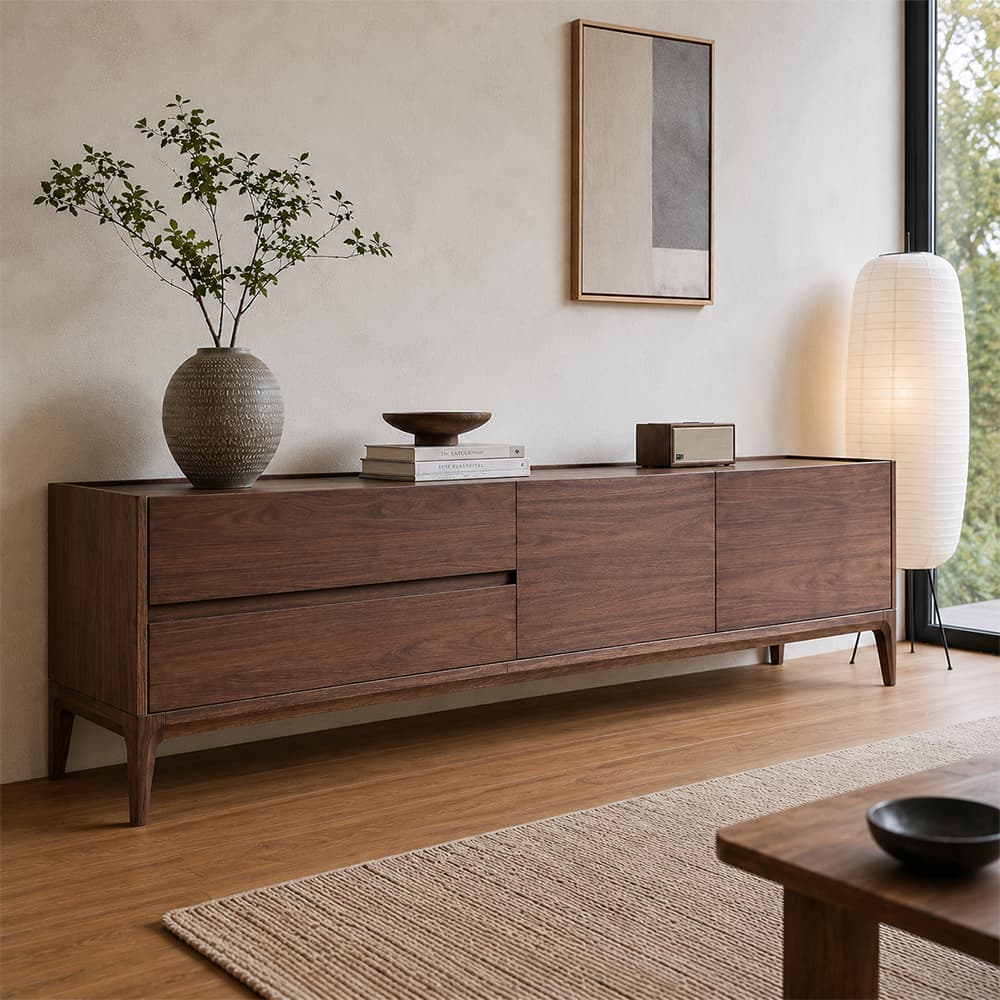 Minimalist Black Walnut TV Stand lifestyle 2