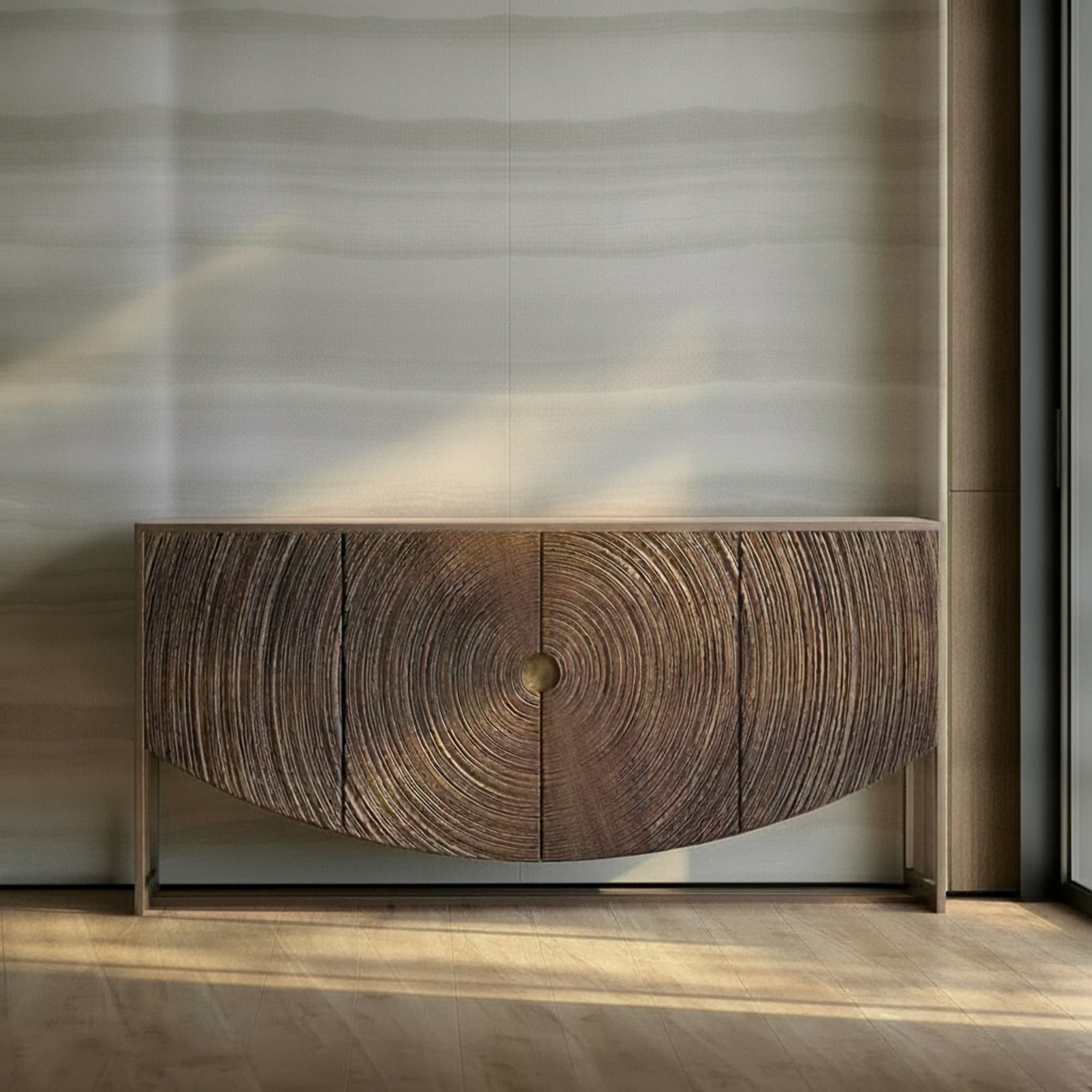 Mid‑Century Carved Tree‑Ring Sideboard lifestyle 1