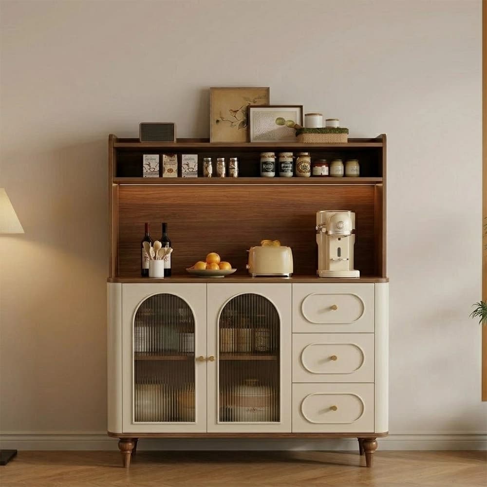 31.5" Japandi Engineered Wood Coffee Cabinet with Drawers