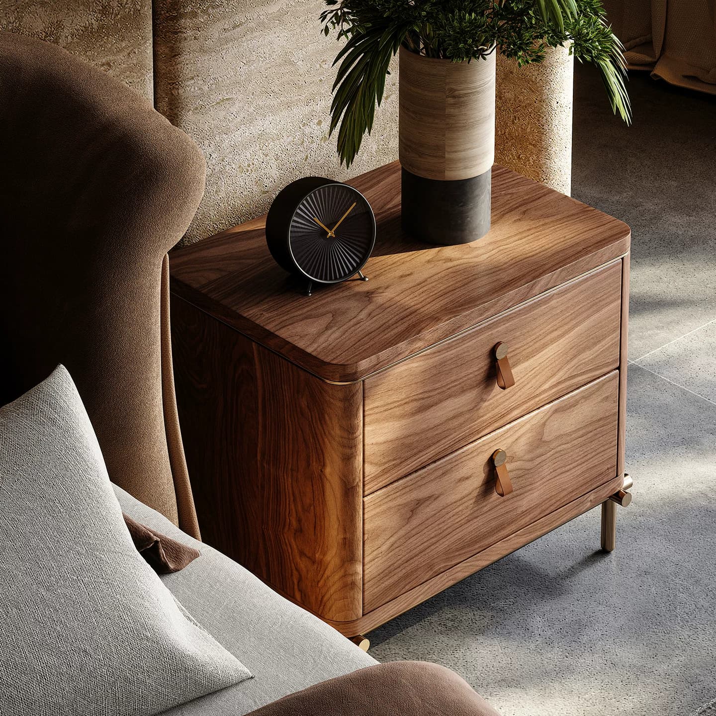 Walnut Wood High-Leg Nightstand lifestyle 3