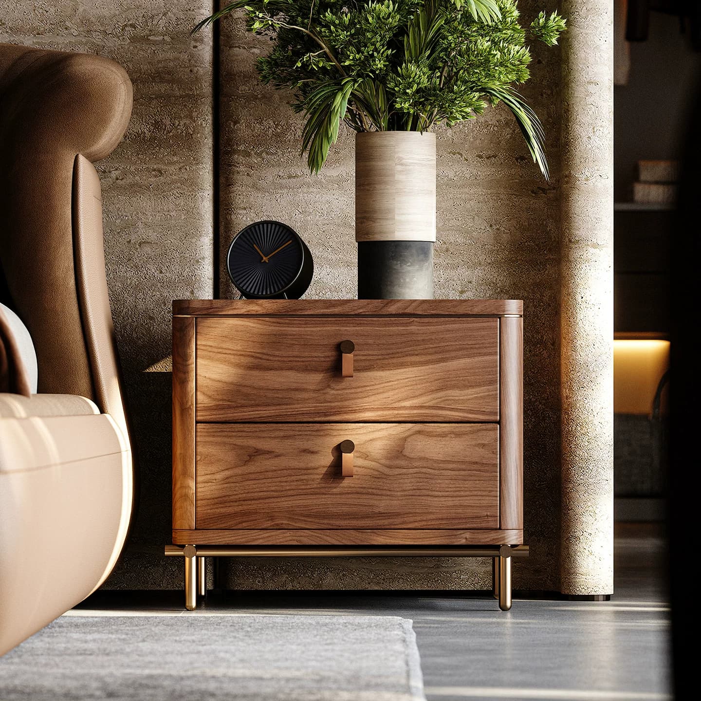 21.7" Organic Modern Plywood Nightstand with Drawers